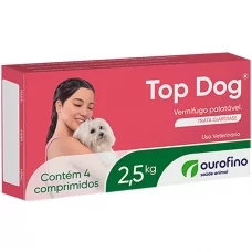VERMÍFUGO TOP DOG OUROFINO CÃES ATÉ 2,5 KG COM 4 COMPRIMIDOS