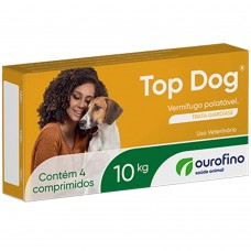 VERMÍFUGO TOP DOG OUROFINO CÃES ATÉ 10 KG COM 4 COMPRIMIDOS